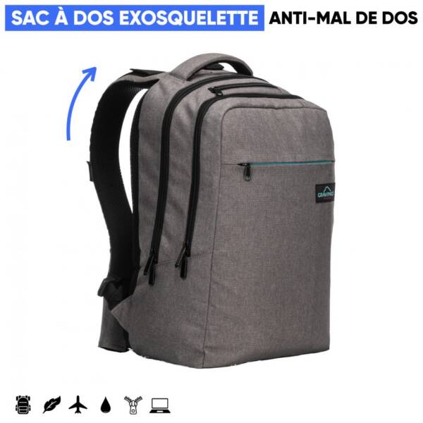 Sac à dos business laptop Business Talk 20L gris avec exosquelette Gravipack anti-mal de dos - Ergonomie professionnelle